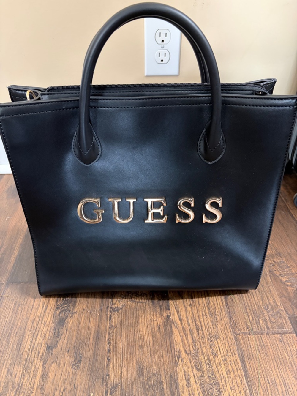 GUESS Black Tote with Gold Logo Hardware